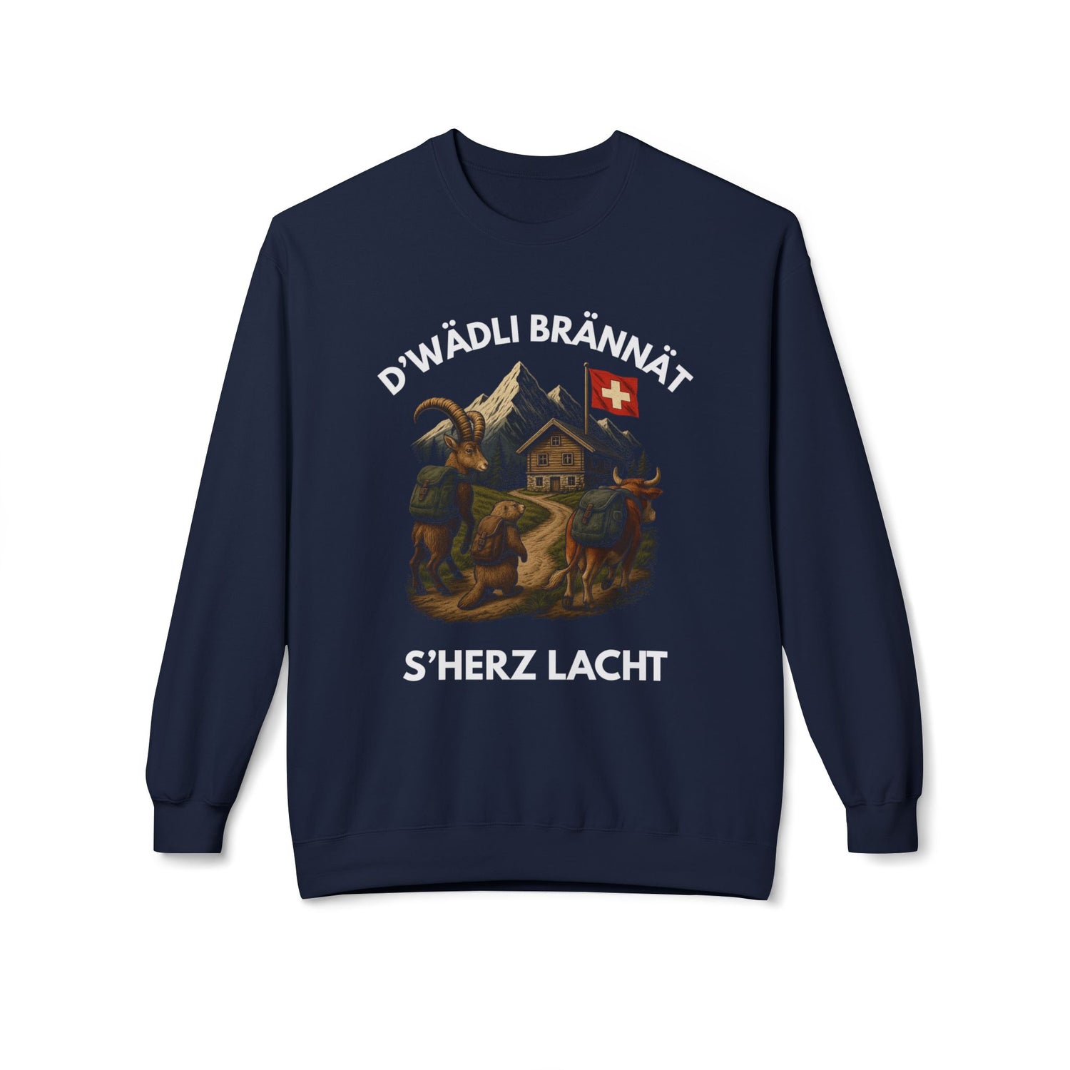 Berg Sweatshirt - D'WÄDLI BRÄNNÄT, S'HERZ LACHT